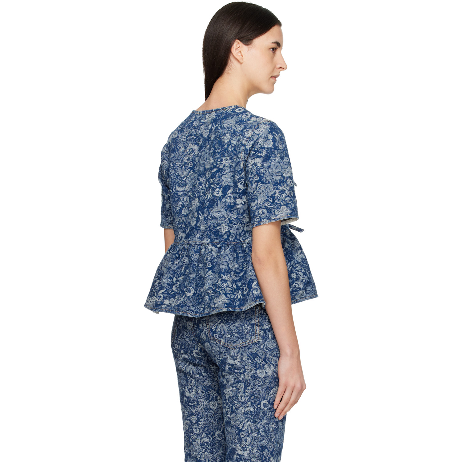  Ganni Blue Tapestry Peplum Blouse 