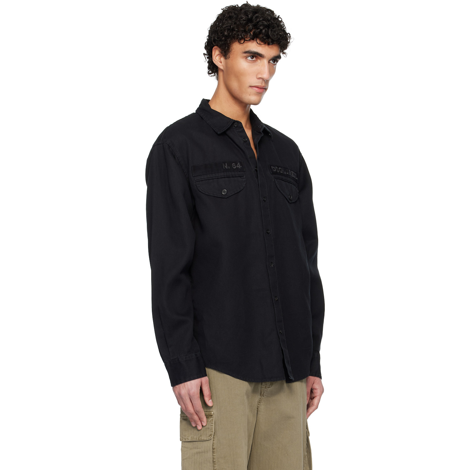  Dsquared2 Black Denim Military Shirt 