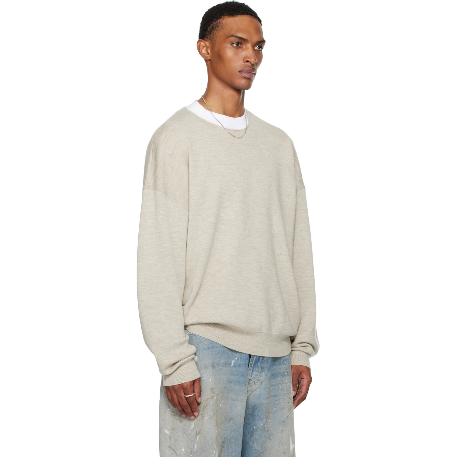  Fear Of God Essentials Beige Merino Long Sleeve Crewneck Sweater 
