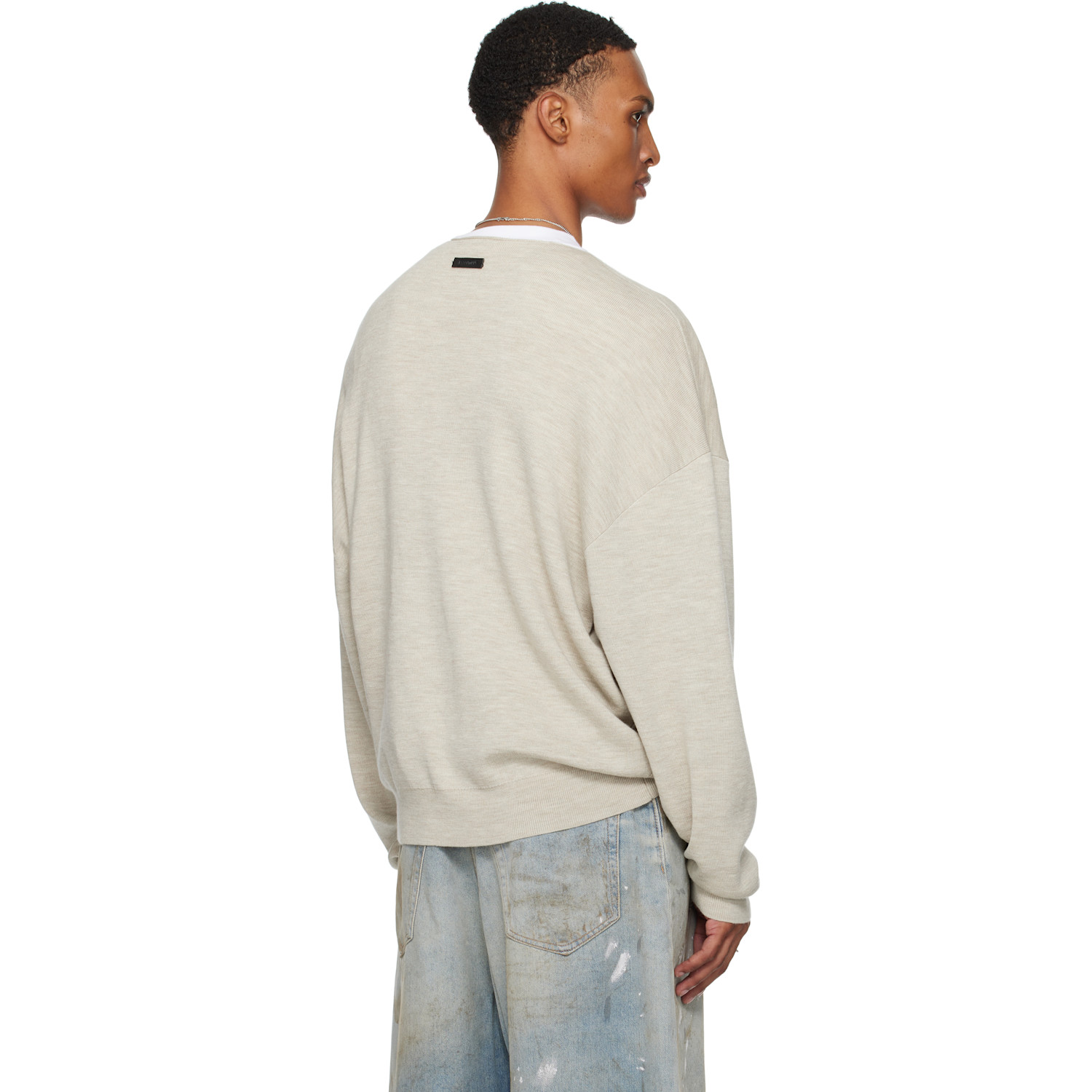  Fear Of God Essentials Beige Merino Long Sleeve Crewneck Sweater 