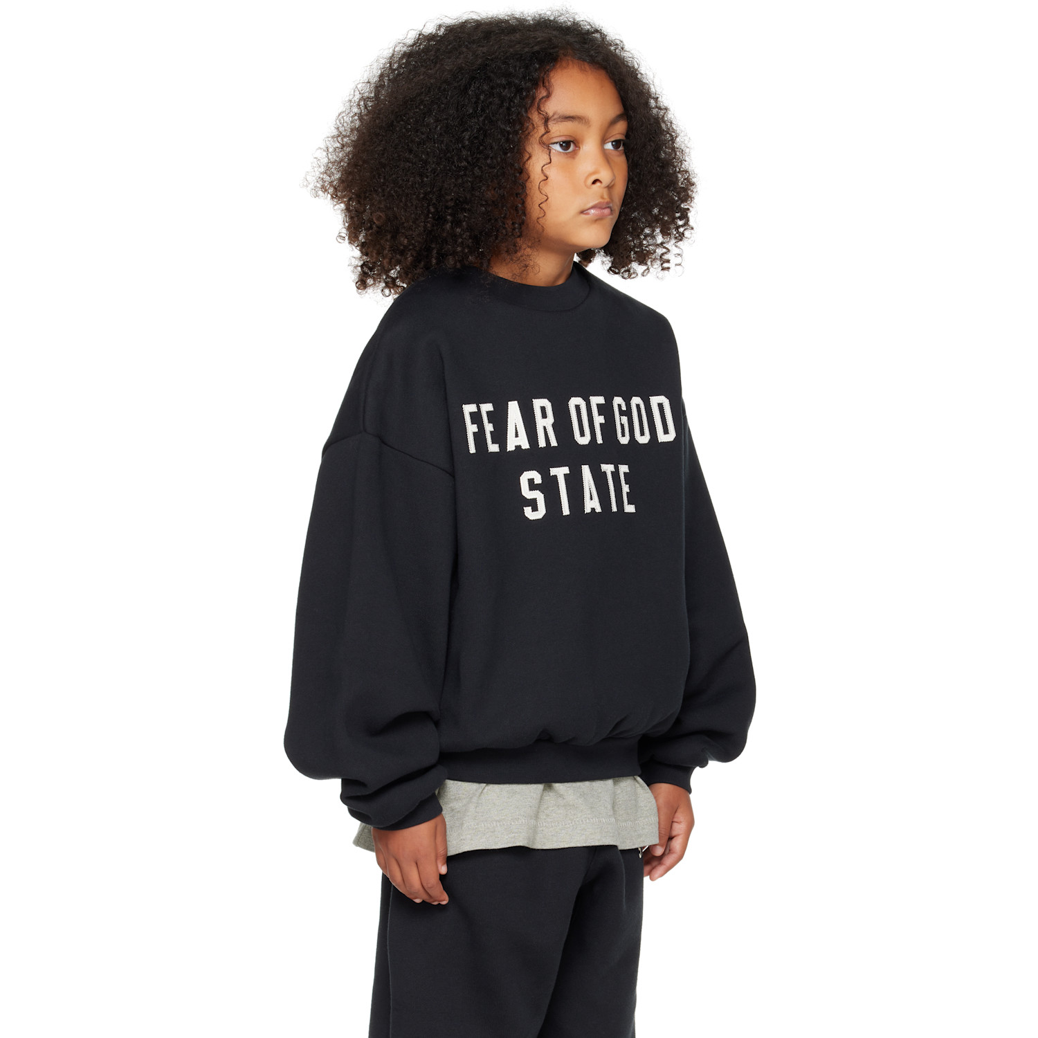  Fear Of God Essentials Kids Black 90s Fit Fleece Crewneck Sweatshirt 
