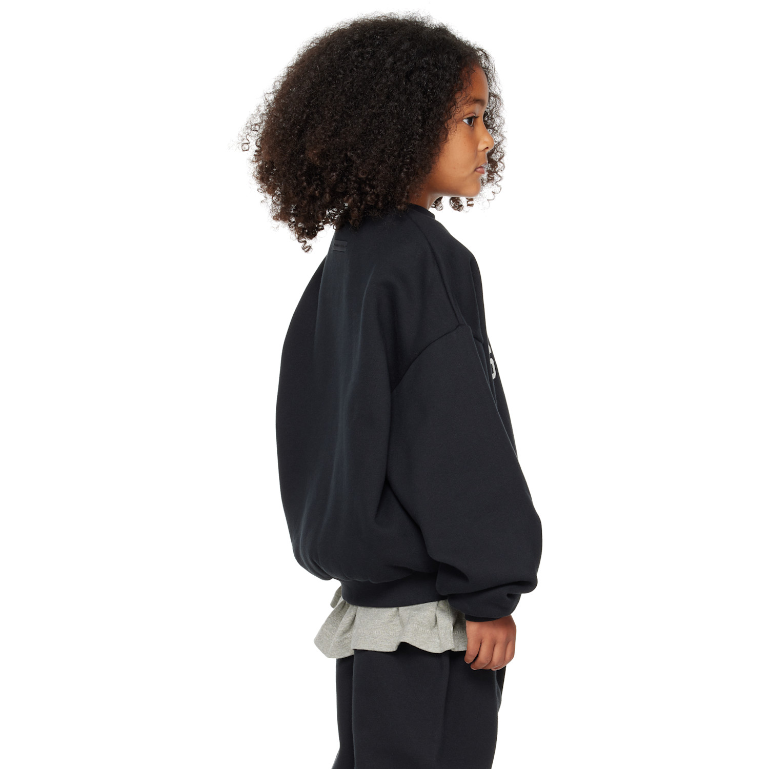  Fear Of God Essentials Kids Black 90s Fit Fleece Crewneck Sweatshirt 