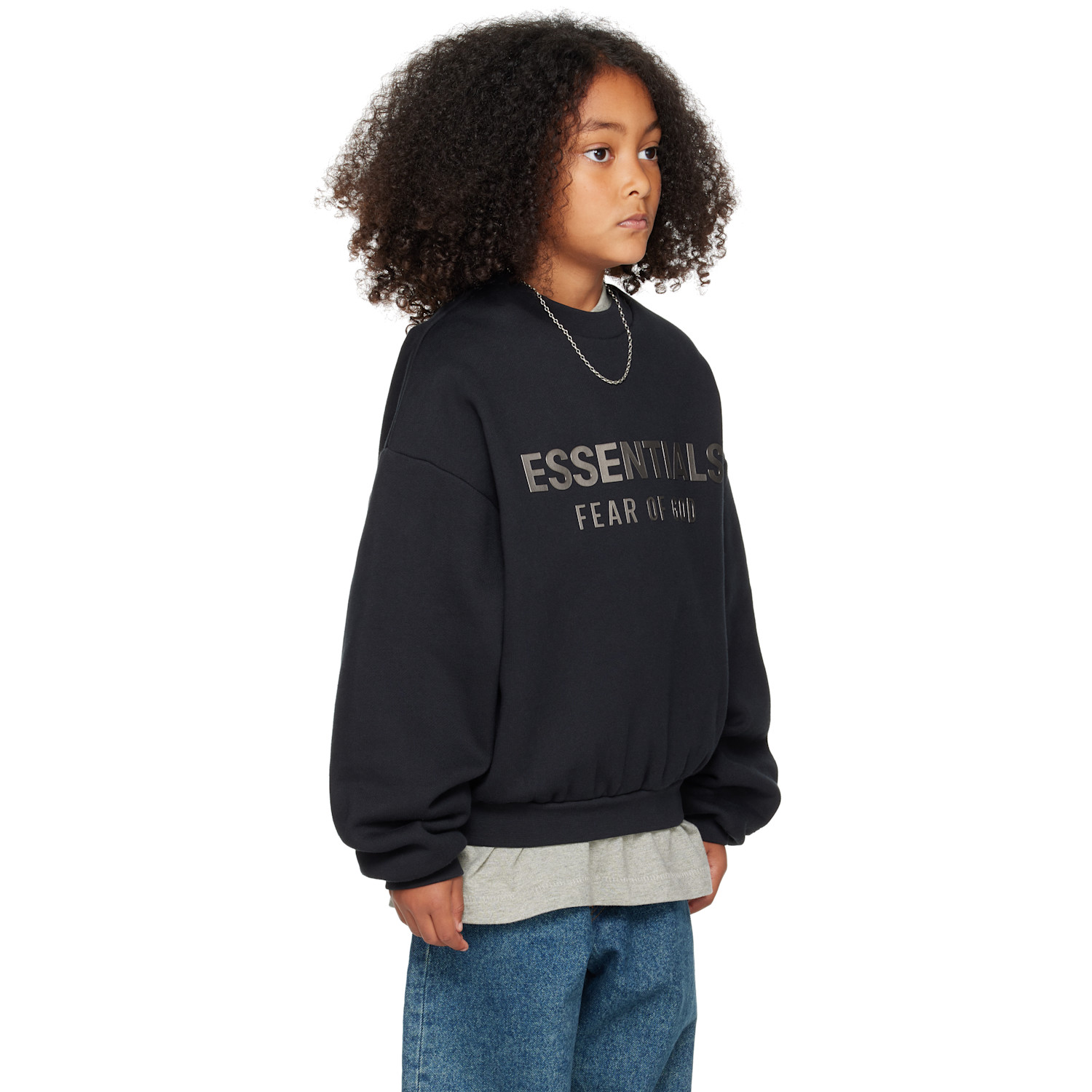  Fear Of God Essentials Kids Black Fleece Crewneck Sweatshirt 