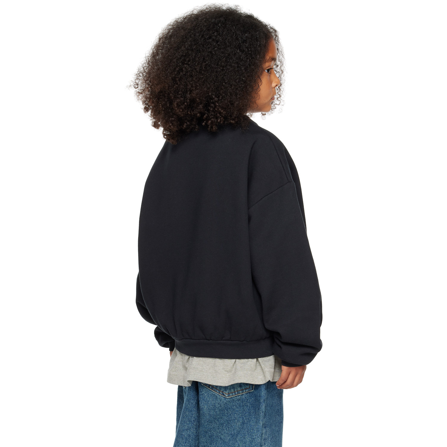  Fear Of God Essentials Kids Black Fleece Crewneck Sweatshirt 