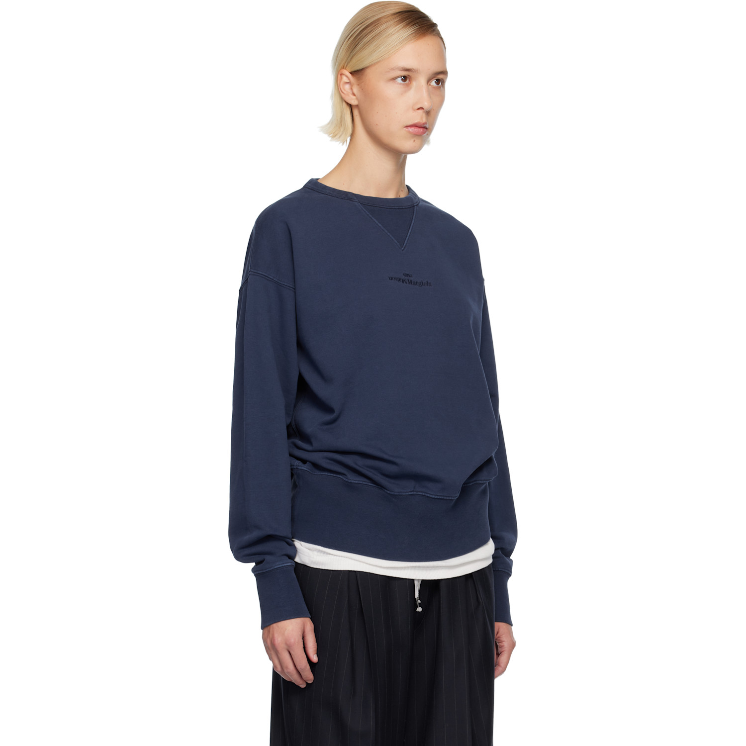  Maison Margiela Navy Embroidered Logo Sweatshirt 