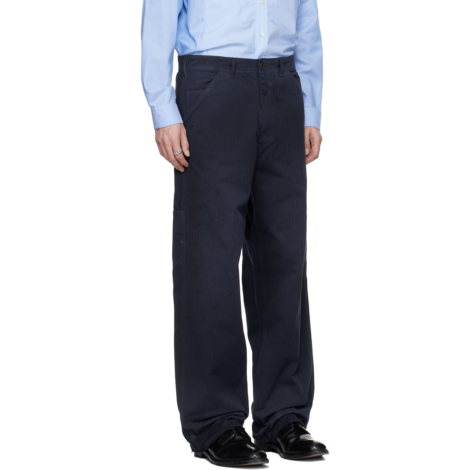  Maison Margiela Navy Herringbone Trousers 