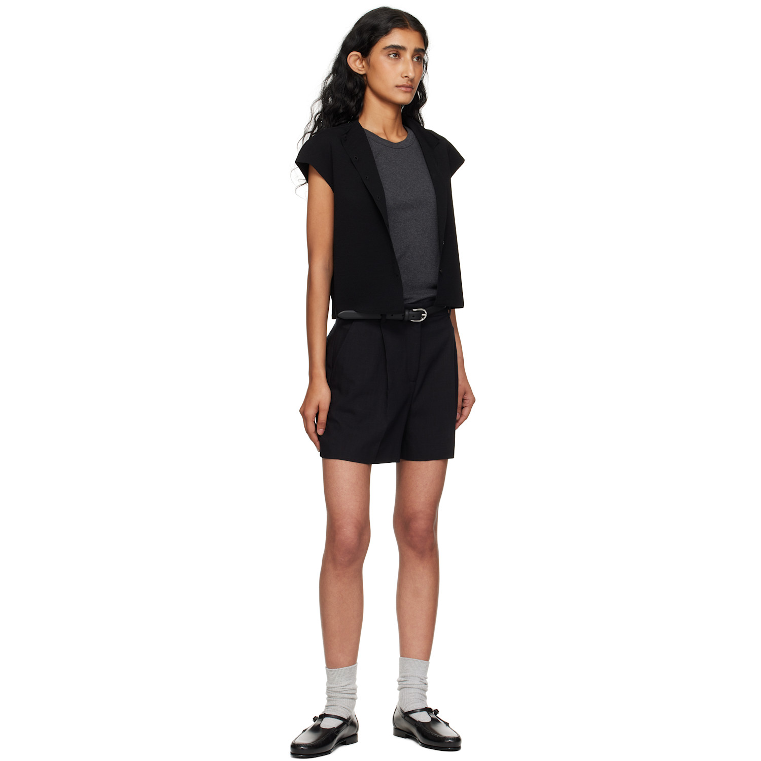  Anderson's Black Skinny Nappy Calf Leather Buckle Belt 