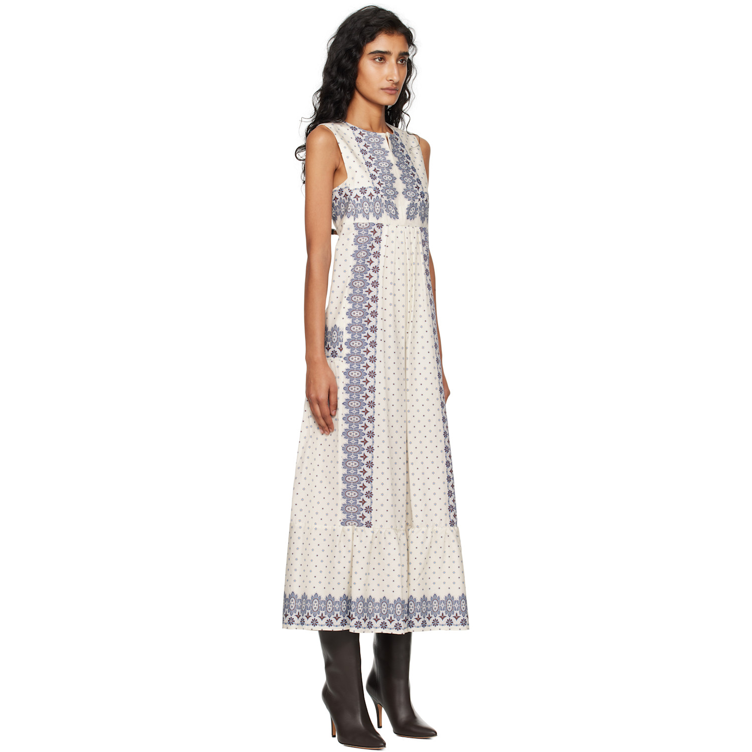  Weekend Max Mara Off-white & Blue Manila Midi Dress 