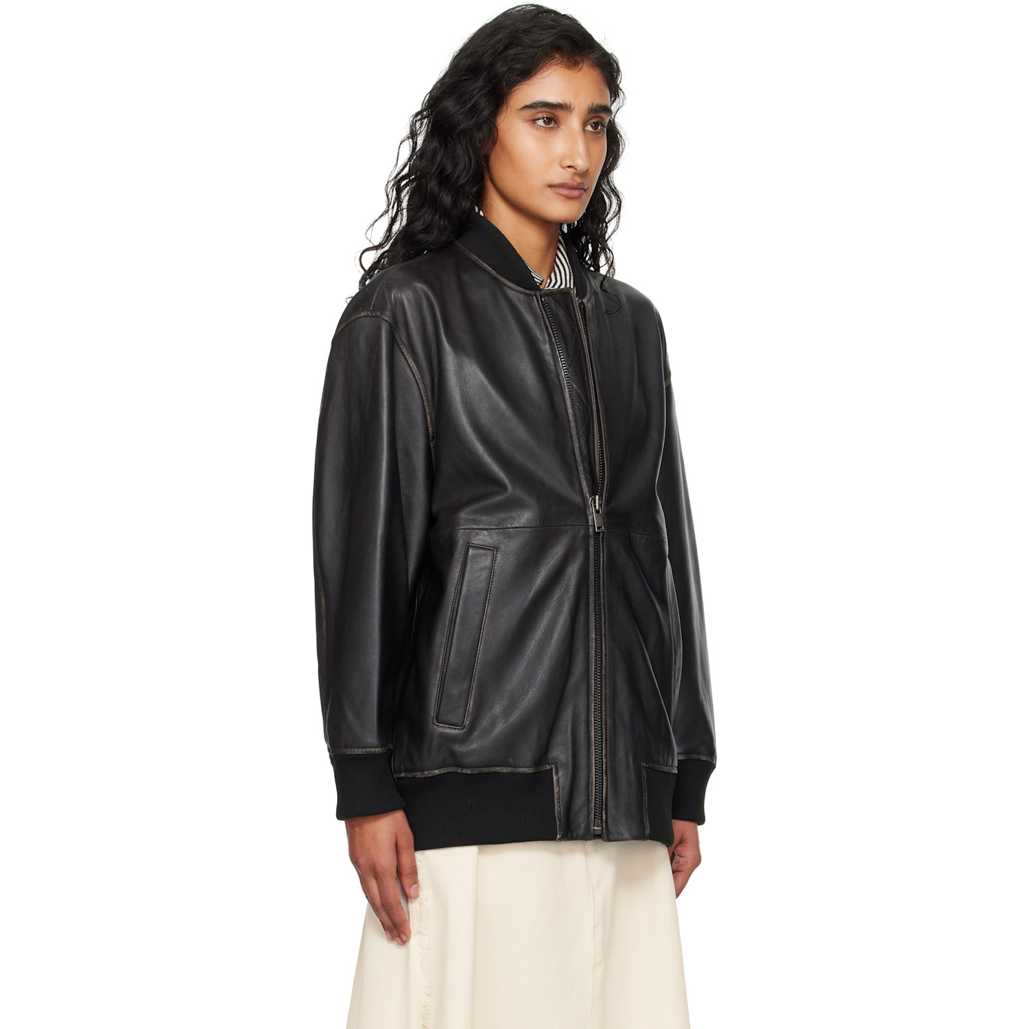  Weekend Max Mara Black Tattico Leather Jacket 