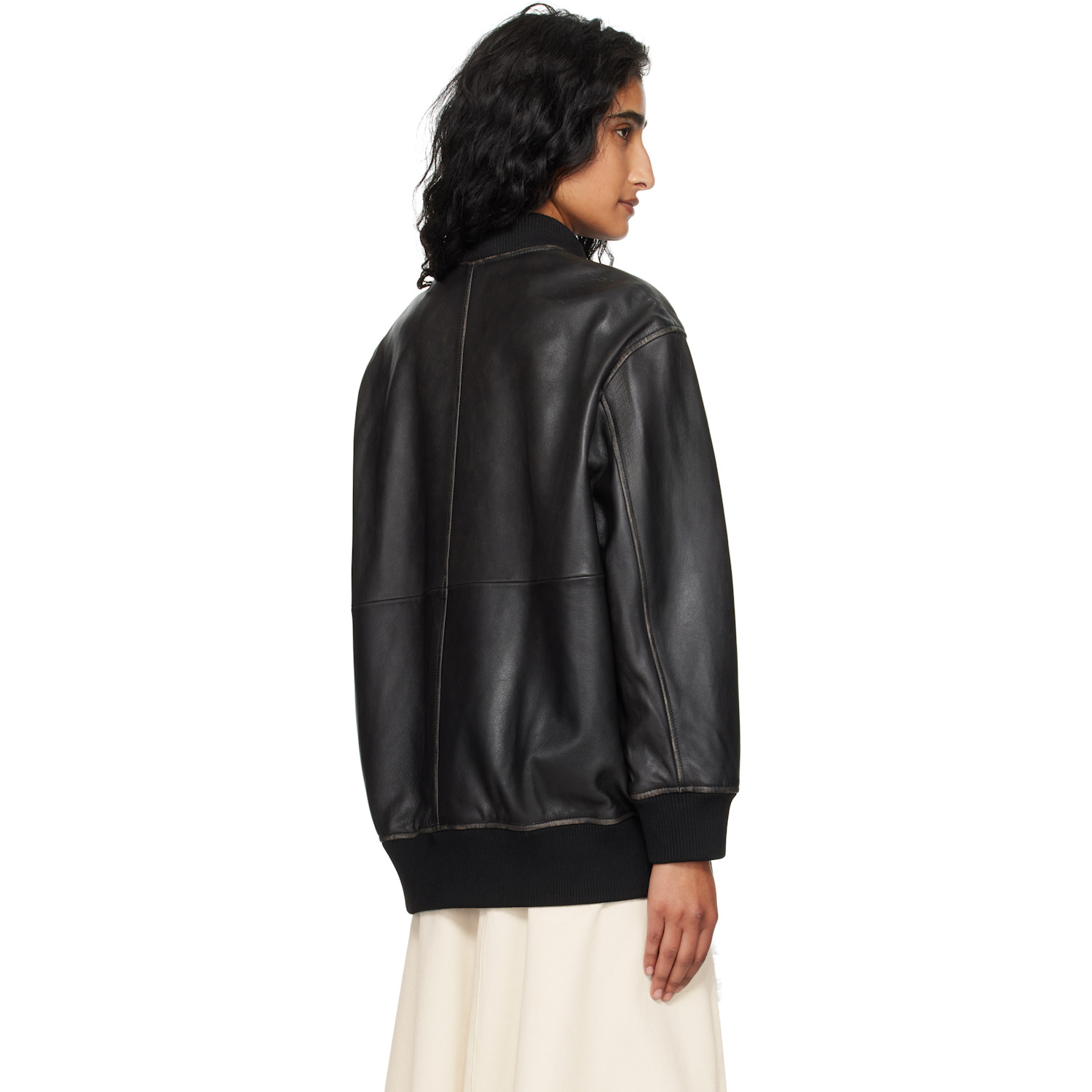  Weekend Max Mara Black Tattico Leather Jacket 
