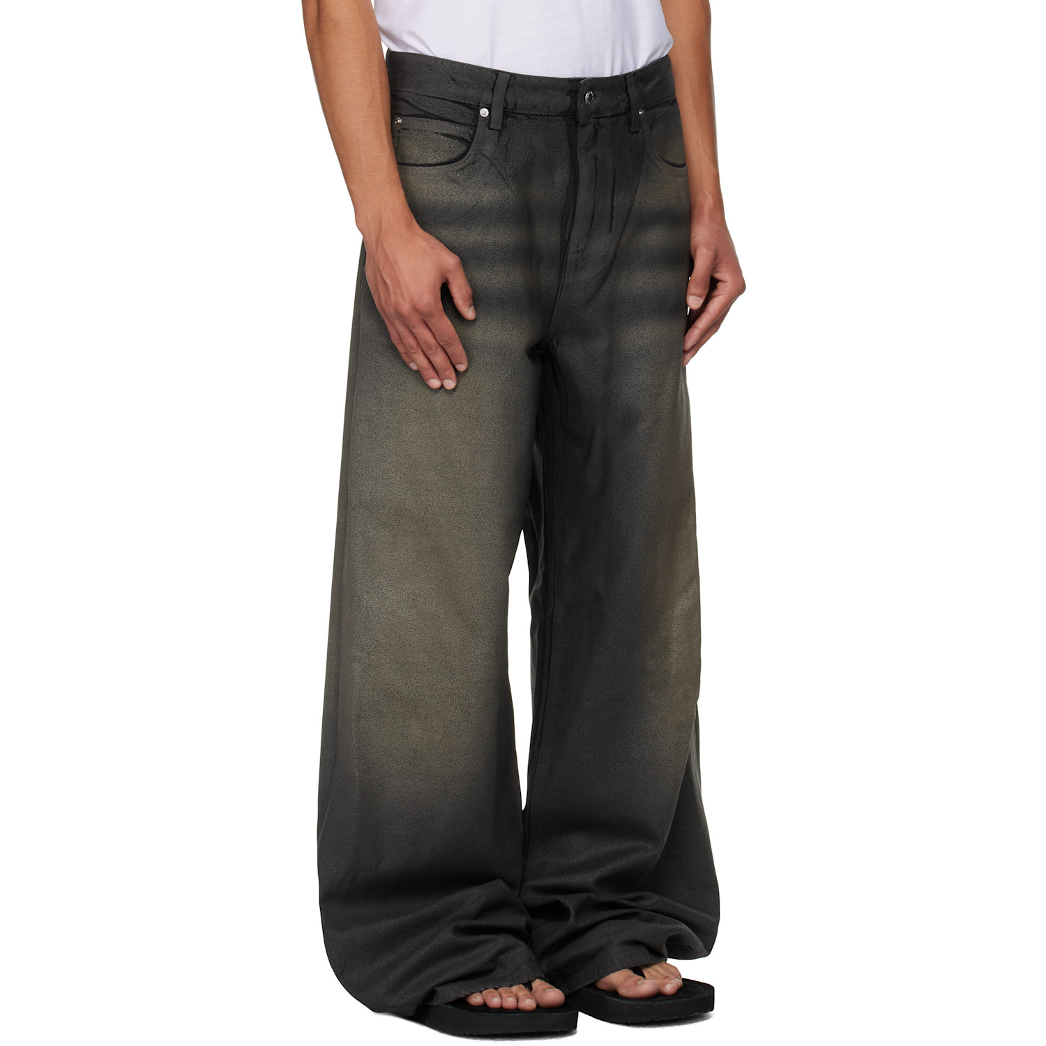  Alexander Wang Black Leather Look Relaxed Jeans 