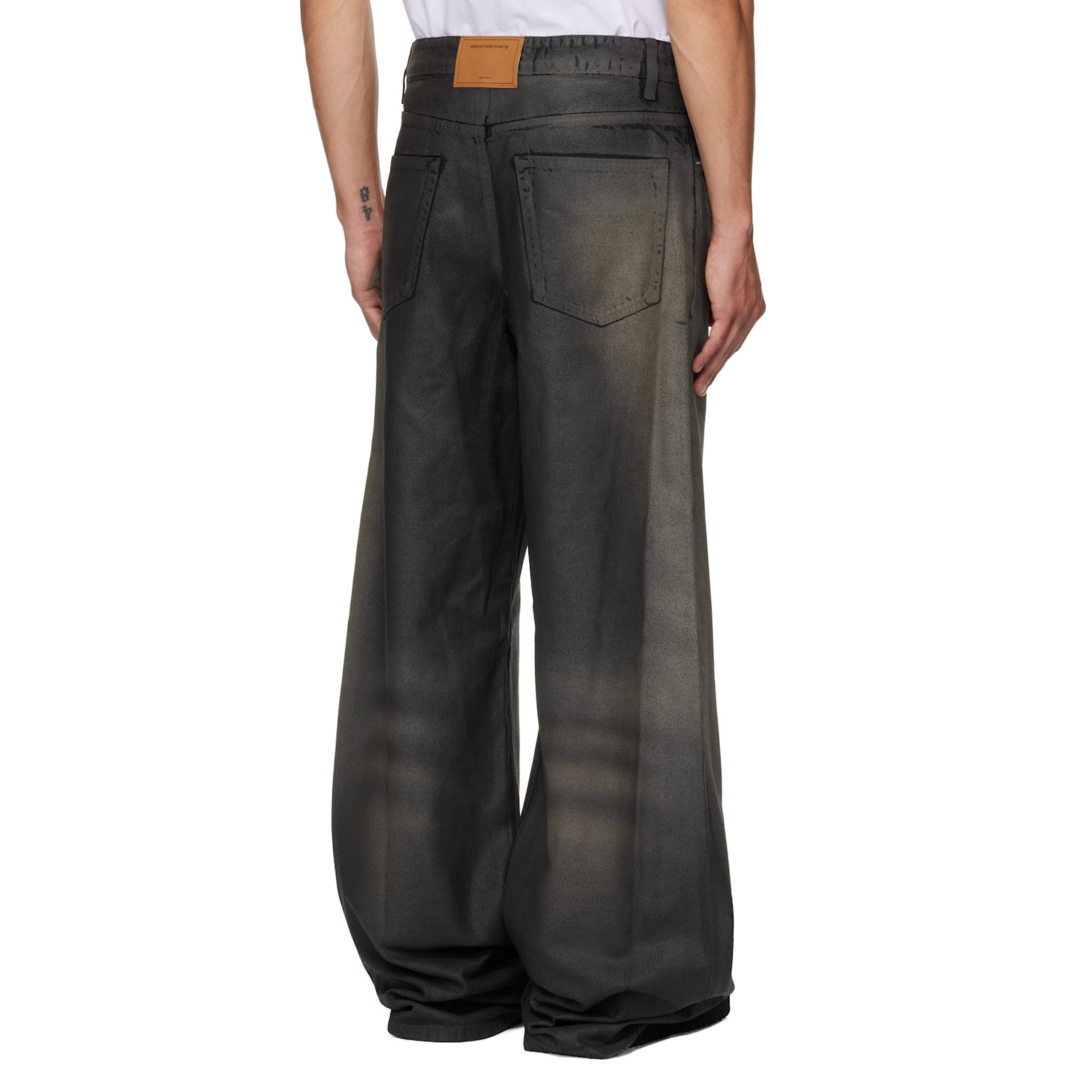  Alexander Wang Black Leather Look Relaxed Jeans 