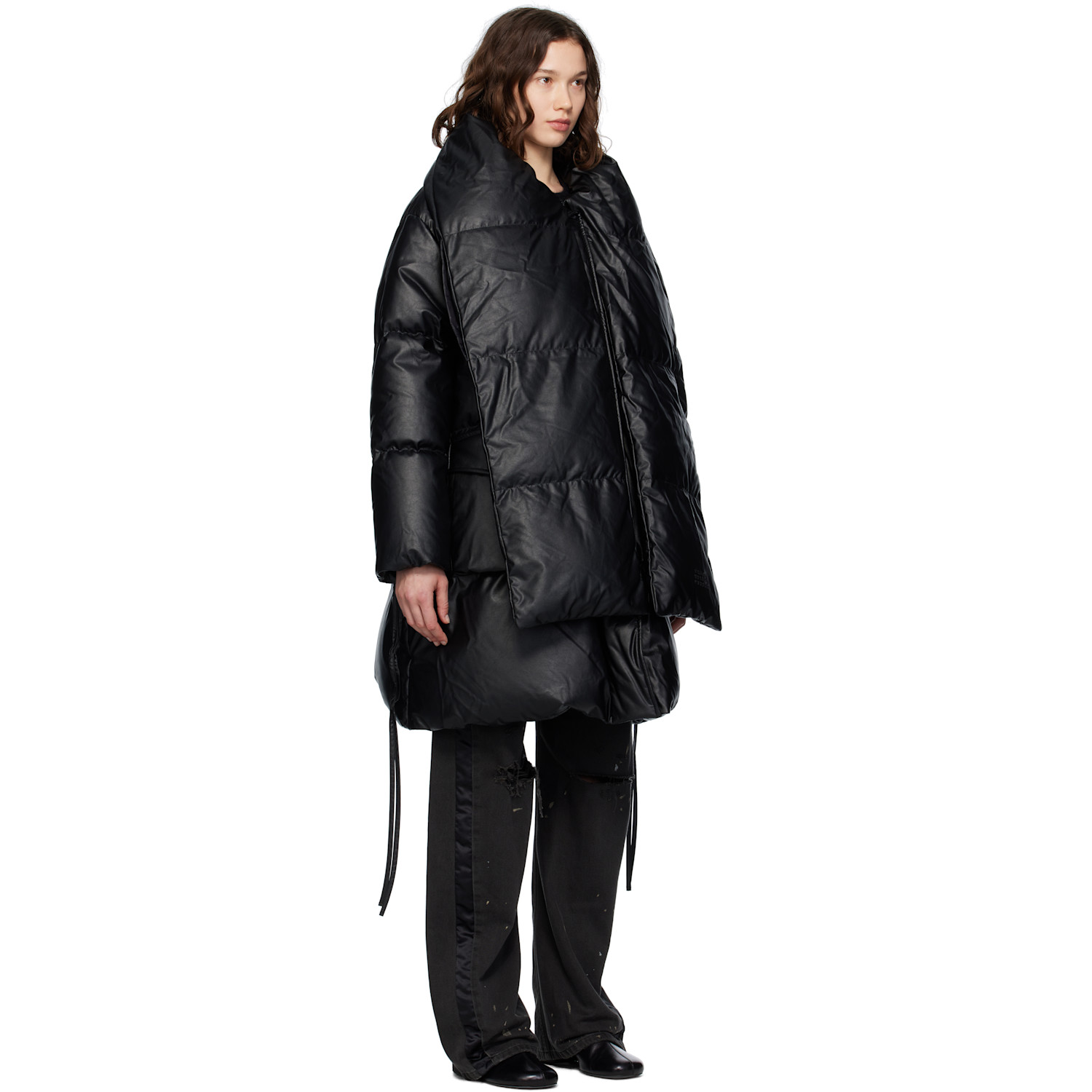  Mm6 Maison Margiela Black Light Faux-leather Down Jacket 
