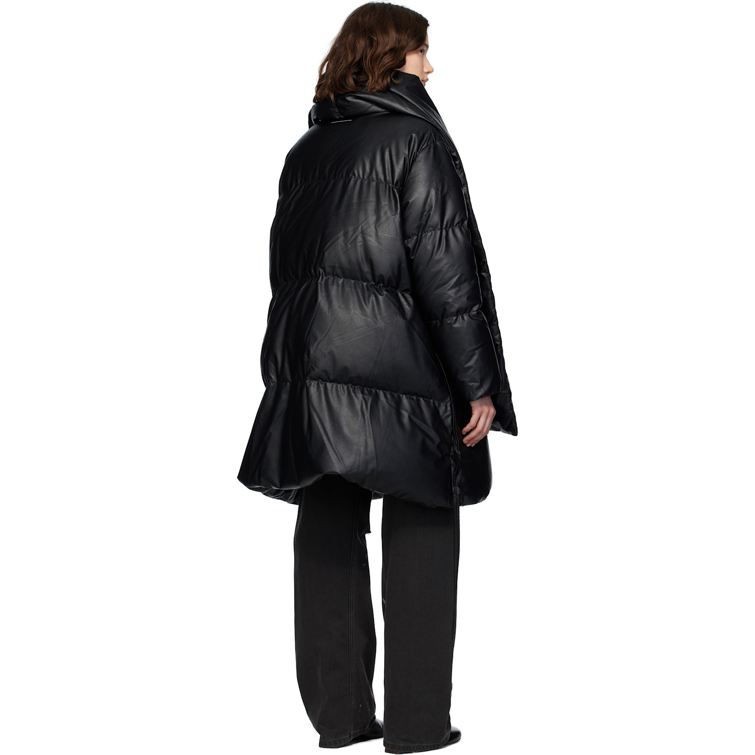  Mm6 Maison Margiela Black Light Faux-leather Down Jacket 