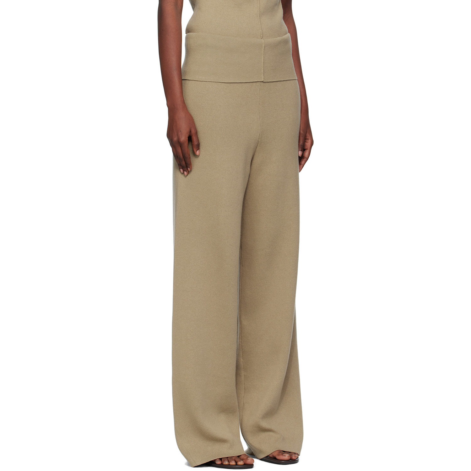  Aya Muse Beige Fold Over Seam Trousers 