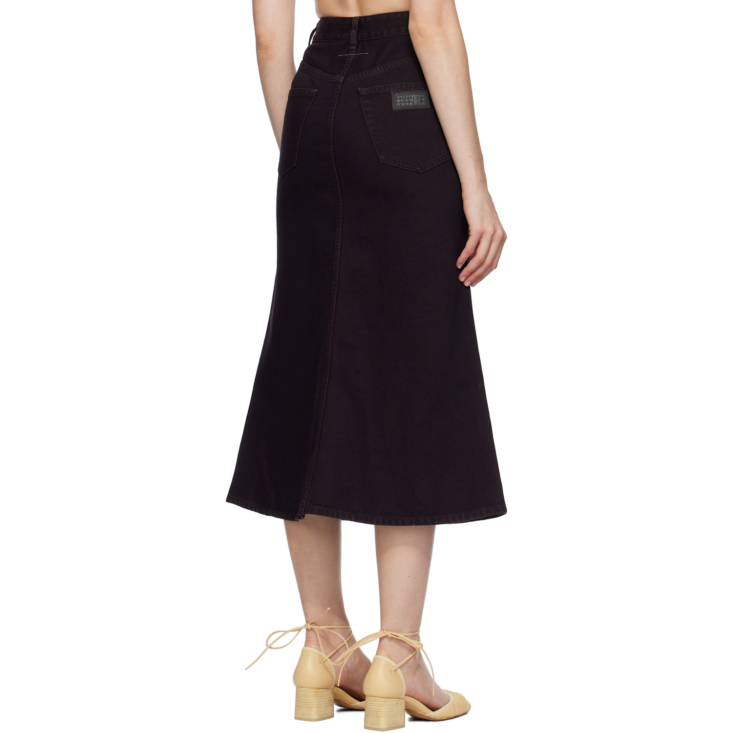  Mm6 Maison Margiela Burgundy Overdyed Reversed Denim Midi Skirt 