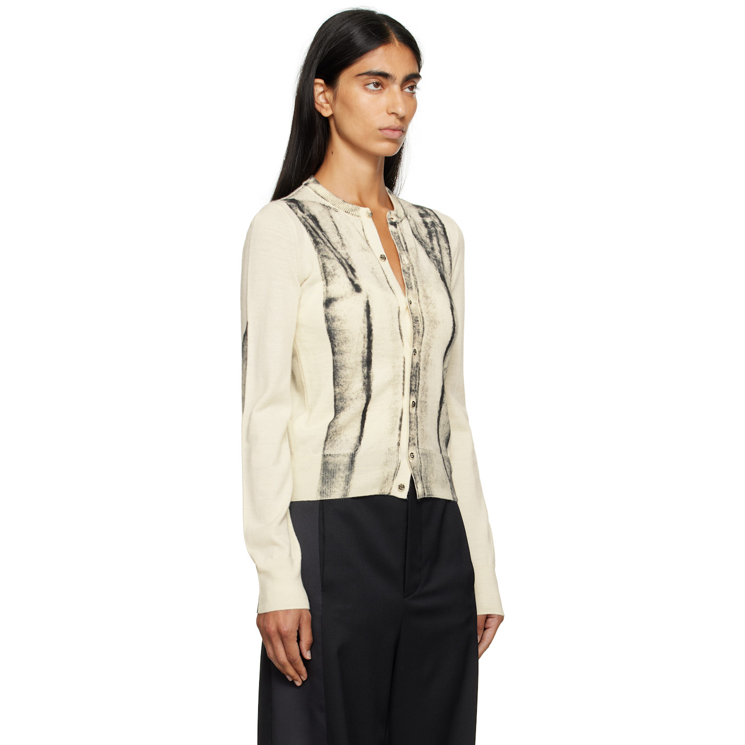  Mm6 Maison Margiela Off-white Folded Printed Gauge 14 Cardigan 