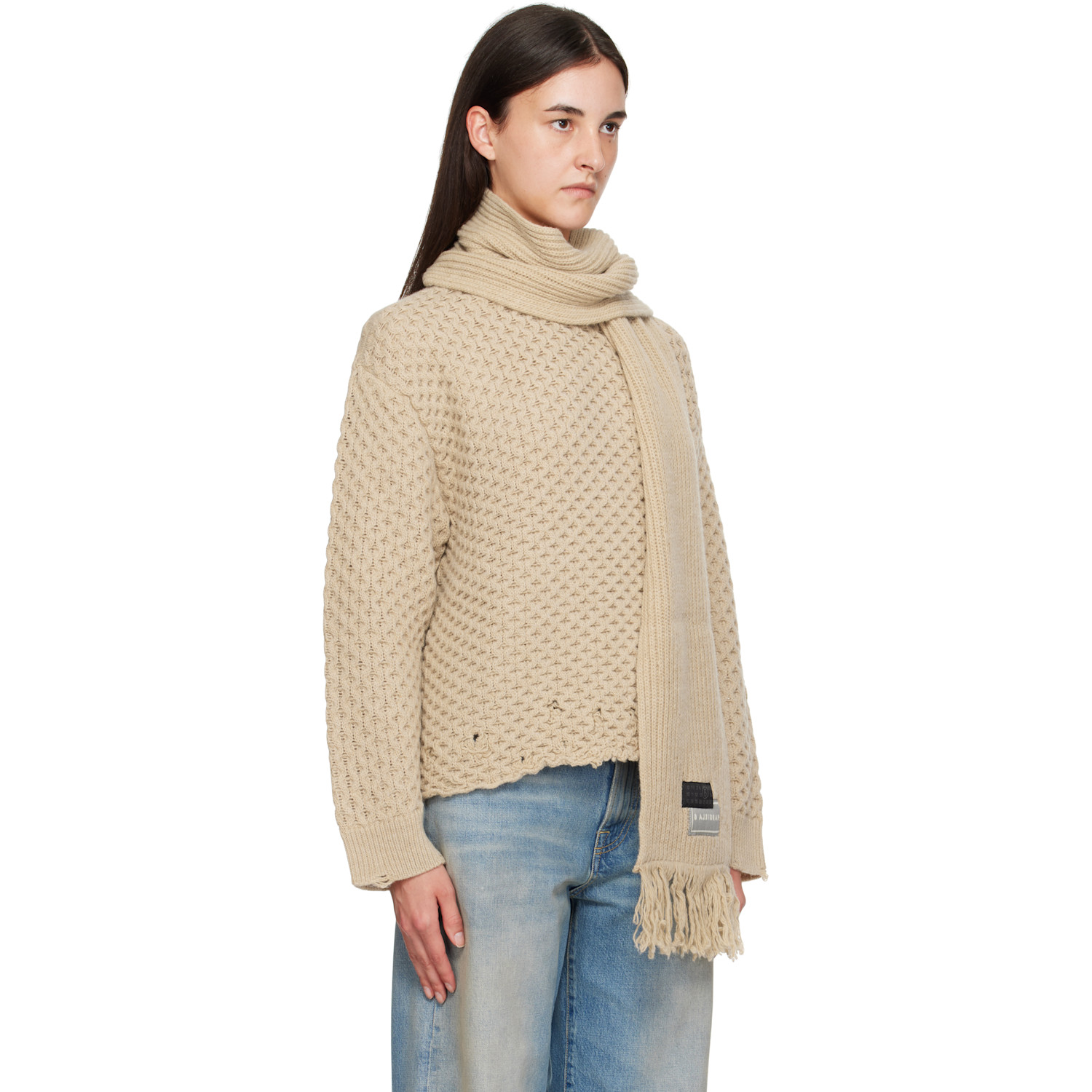  Mm6 Maison Margiela Beige Scarf Knit Sweater 