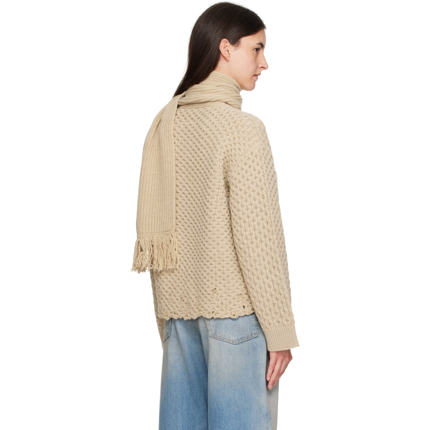  Mm6 Maison Margiela Beige Scarf Knit Sweater 