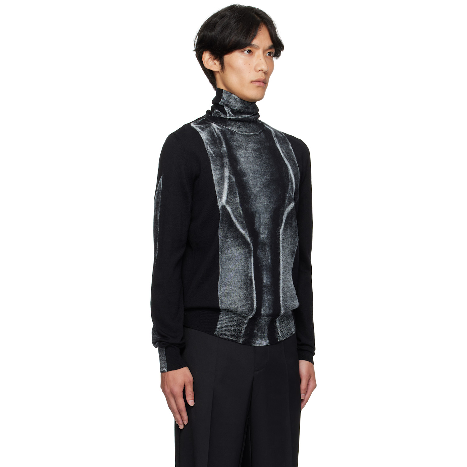  Mm6 Maison Margiela Black Folded Printed 14 Gauge Sweater 