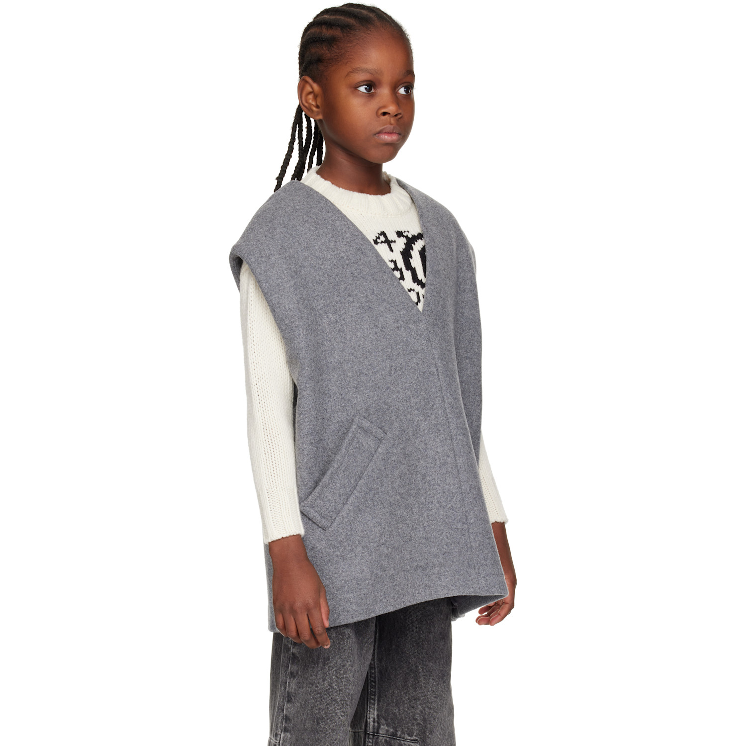  Mm6 Maison Margiela Kids Gray V-neck Vest 