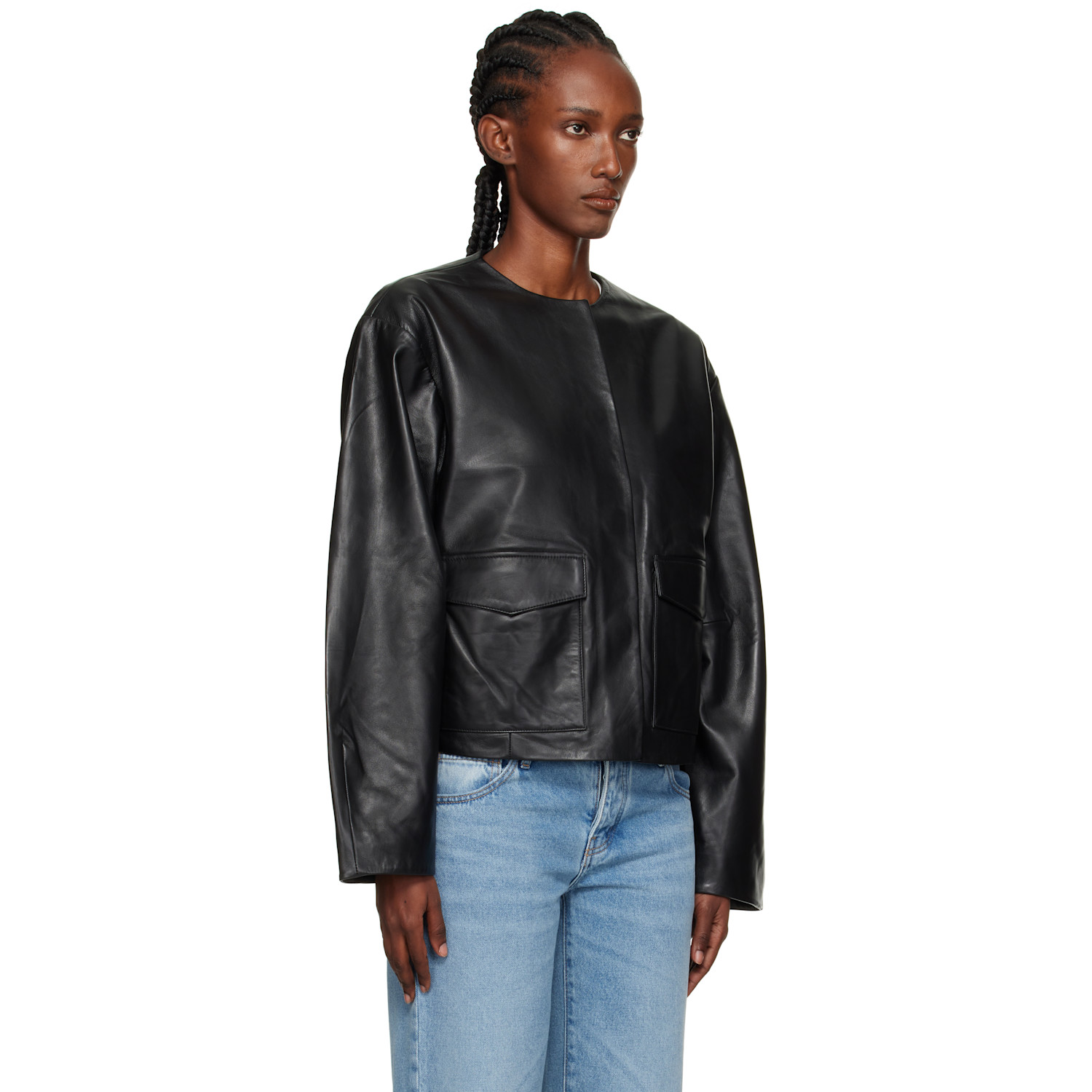 St. Agni Black Utility Cocoon Leather Jacket 
