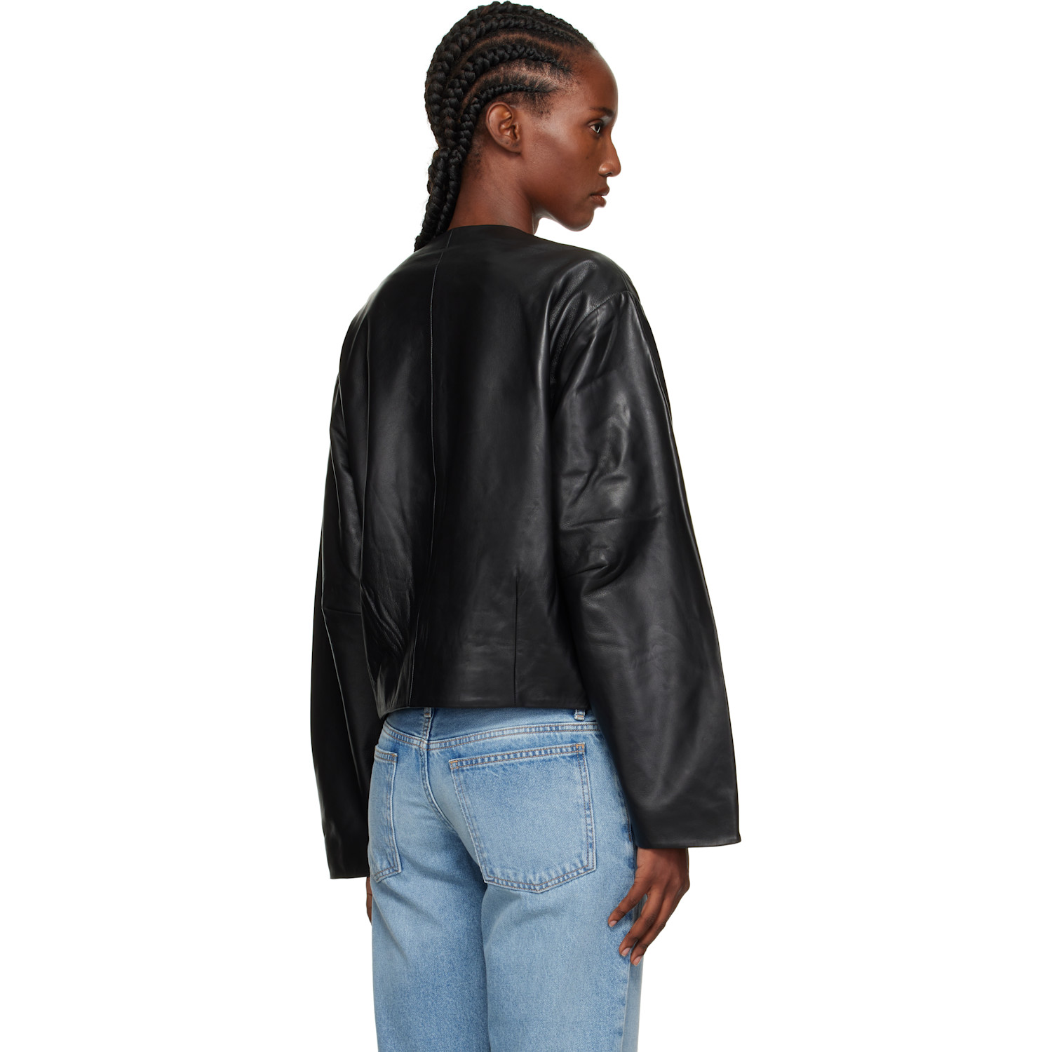  St. Agni Black Utility Cocoon Leather Jacket 