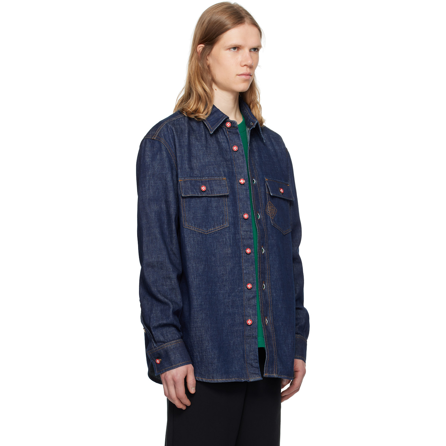  Casablanca Navy Logo Embroidery Denim Shirt 