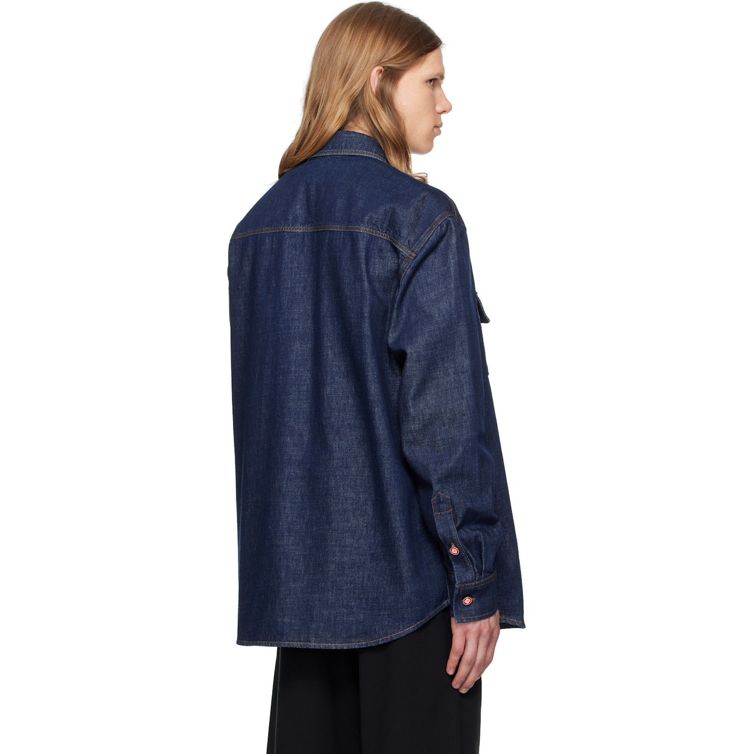  Casablanca Navy Logo Embroidery Denim Shirt 