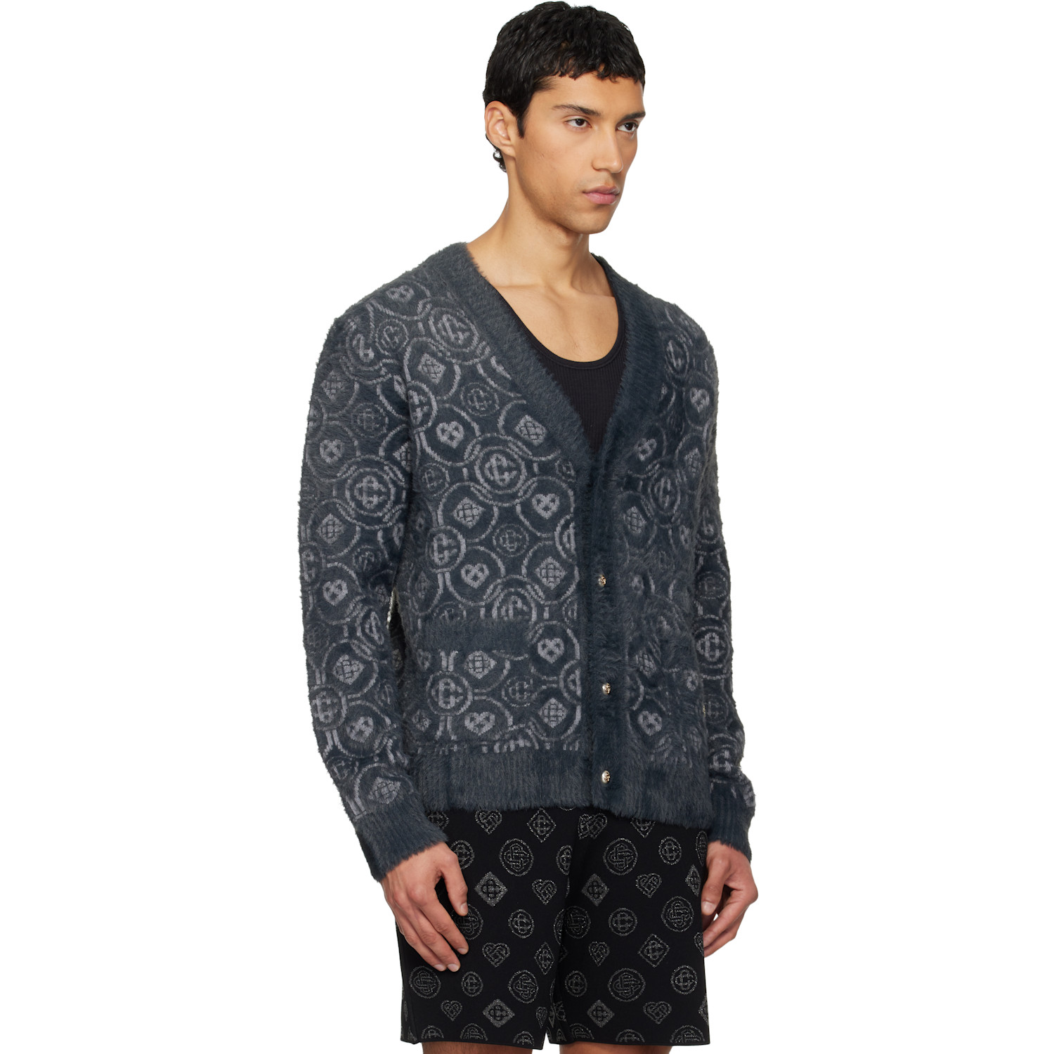  Casablanca Gray Fluffy Monogram Cardigan 