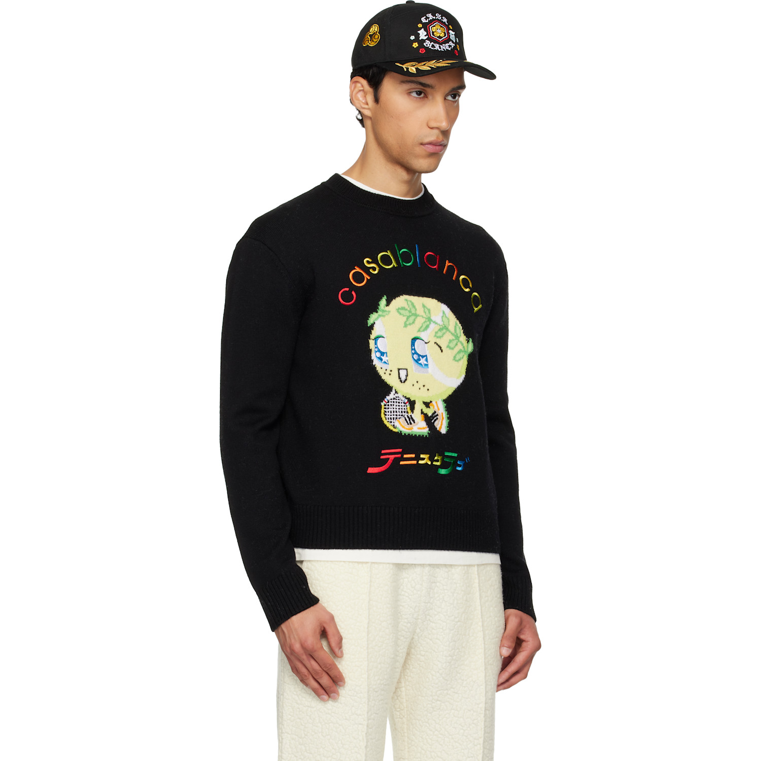  Casablanca Black Character Intarsia Crew Sweater 