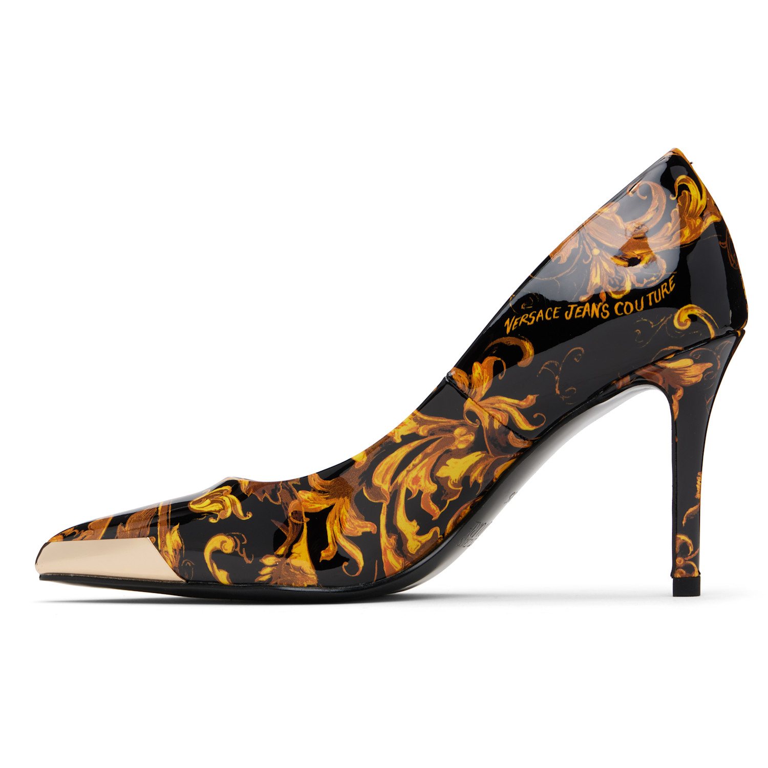  Versace Jeans Couture Black & Gold Scarlett Logo Couture Mid Heels 