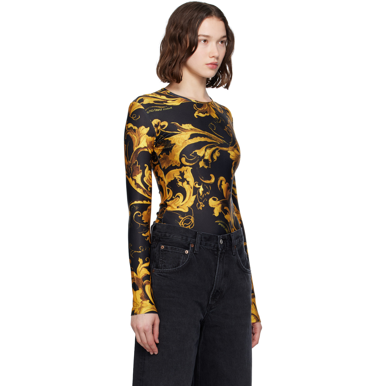  Versace Jeans Couture Black & Gold Lycra Bodysuit 