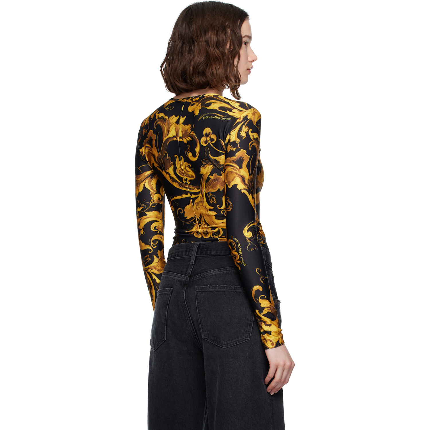  Versace Jeans Couture Black & Gold Lycra Bodysuit 