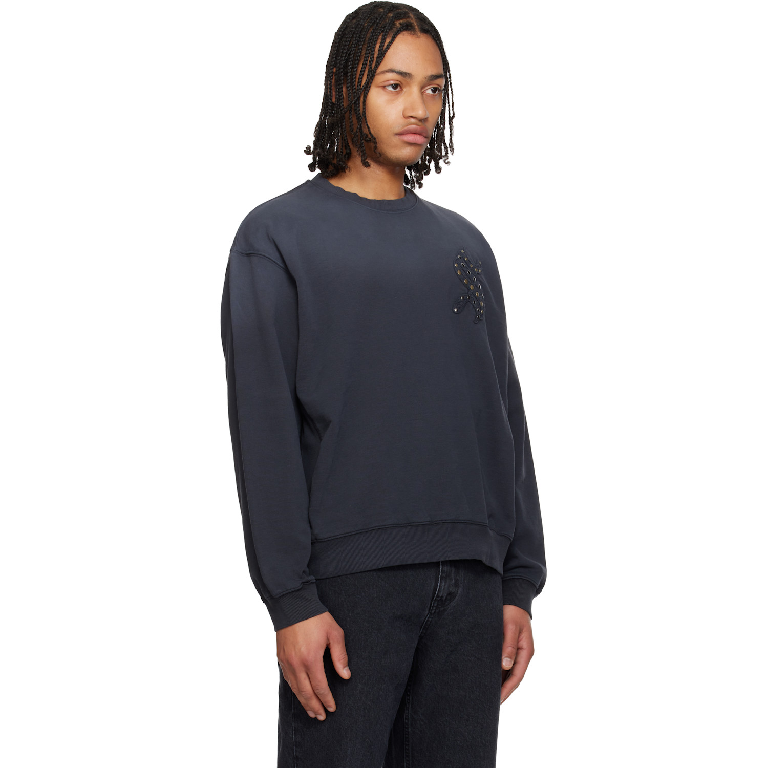  Solid Homme Gray Applique Studded Sweatshirt 