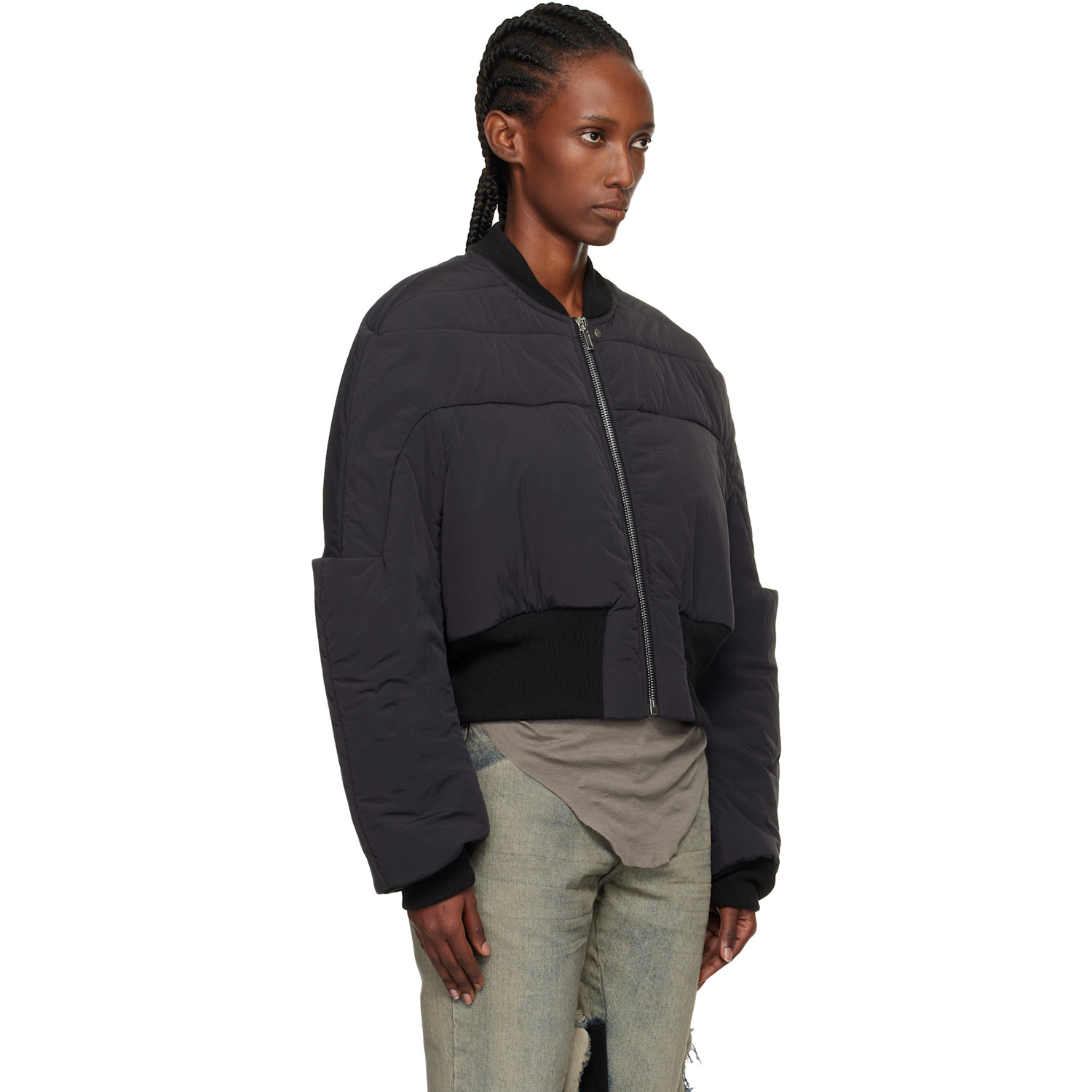  Rick Owens Black Concordians Girdered Cropped Bomber Down Jacket 