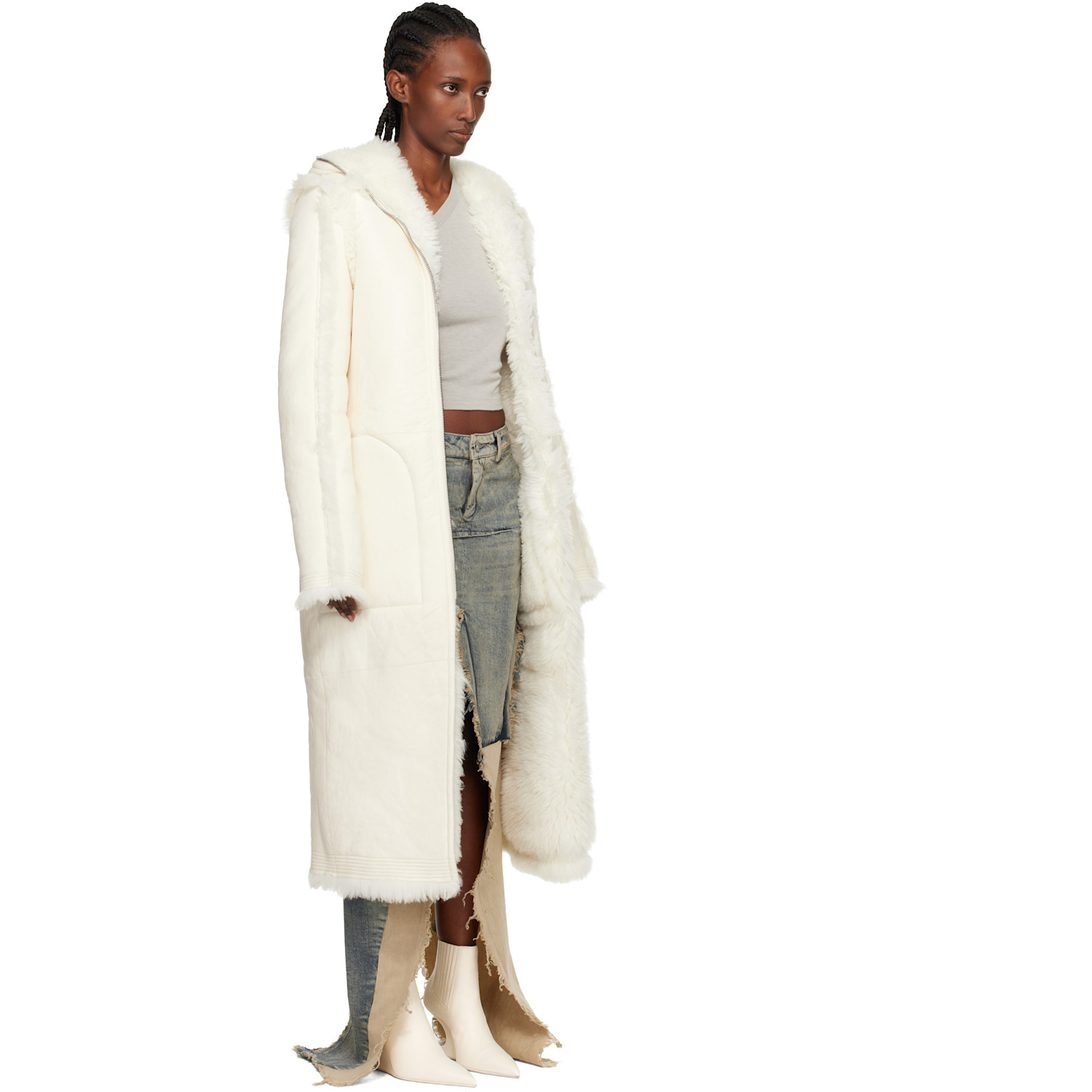  Rick Owens Off-white Concordians Klaus Reversible Shearling Coat 