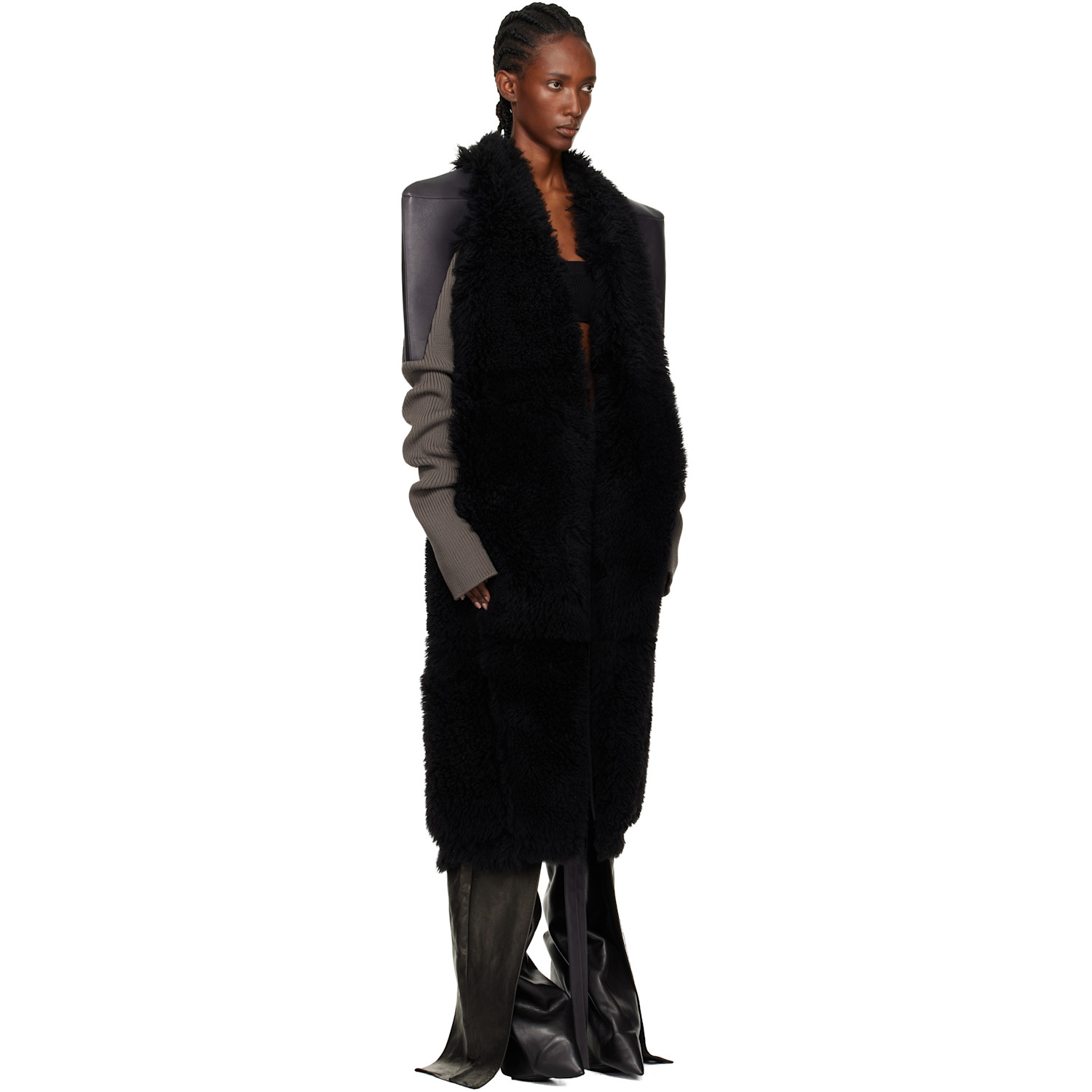  Rick Owens Black Concordians Sl Cyclops Reversible Shearling Coat 