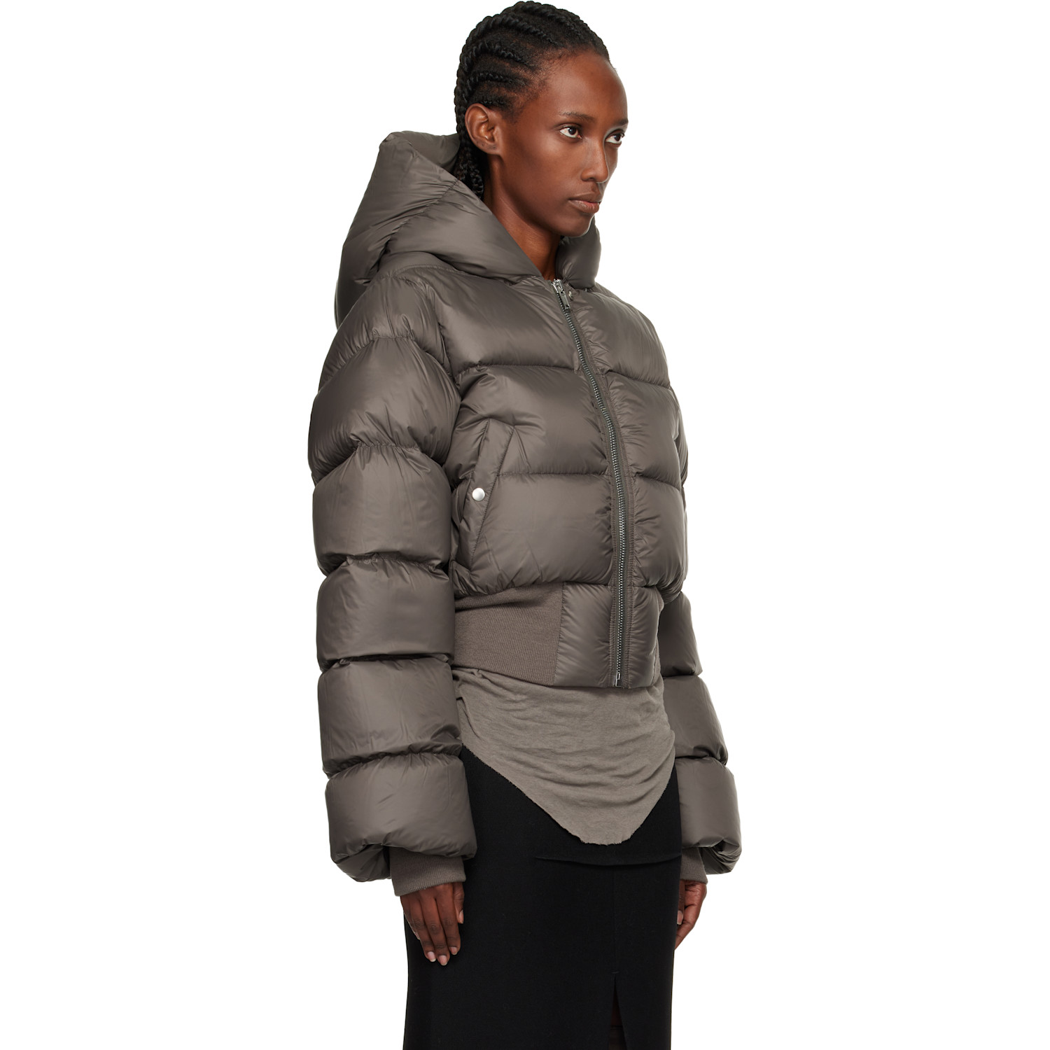  Rick Owens Gray Concordians Hooded Down Jacket 
