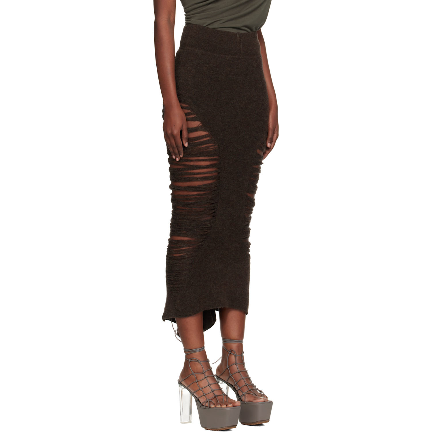  Rick Owens Brown Concordians Calf Dauphine Midi Skirt 