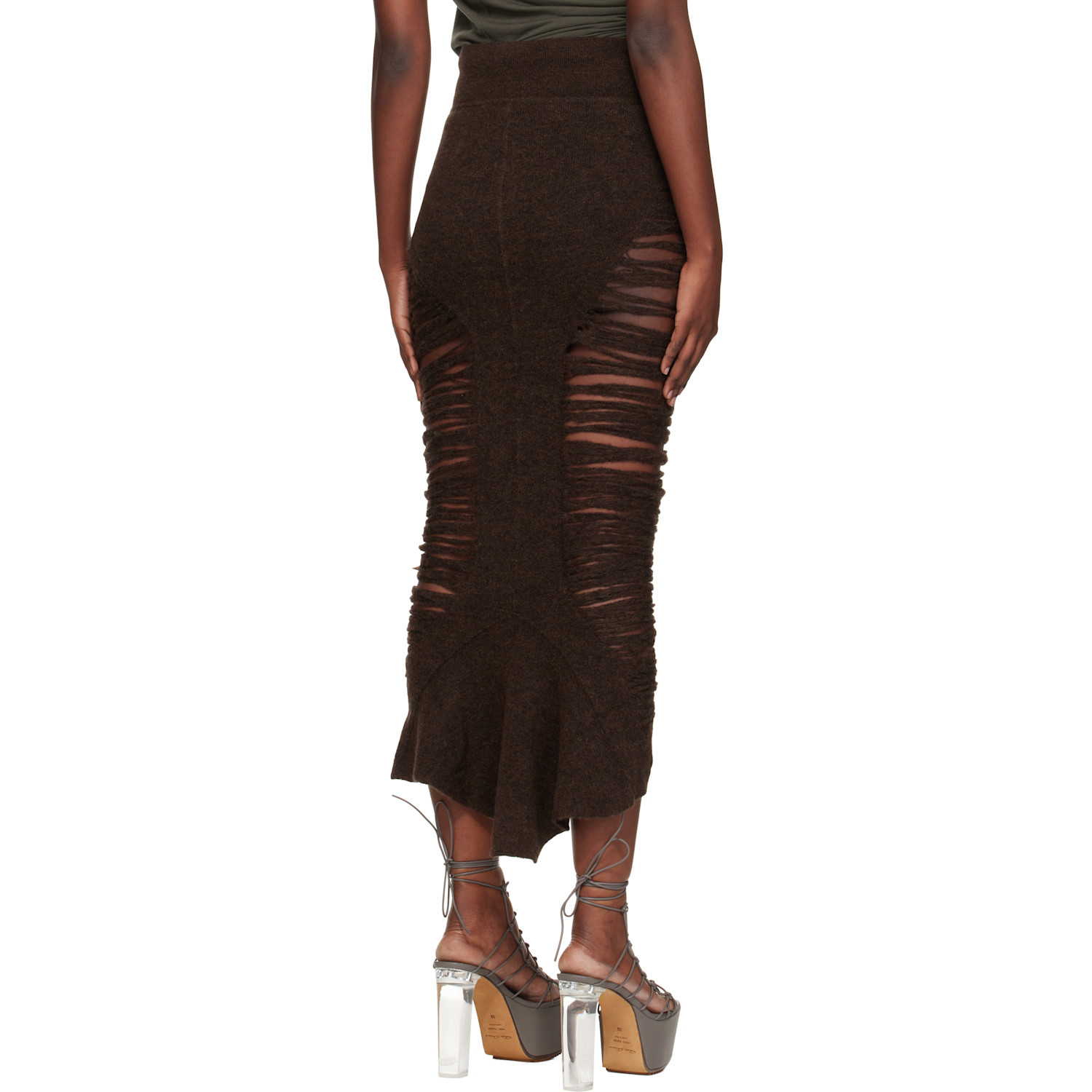  Rick Owens Brown Concordians Calf Dauphine Midi Skirt 