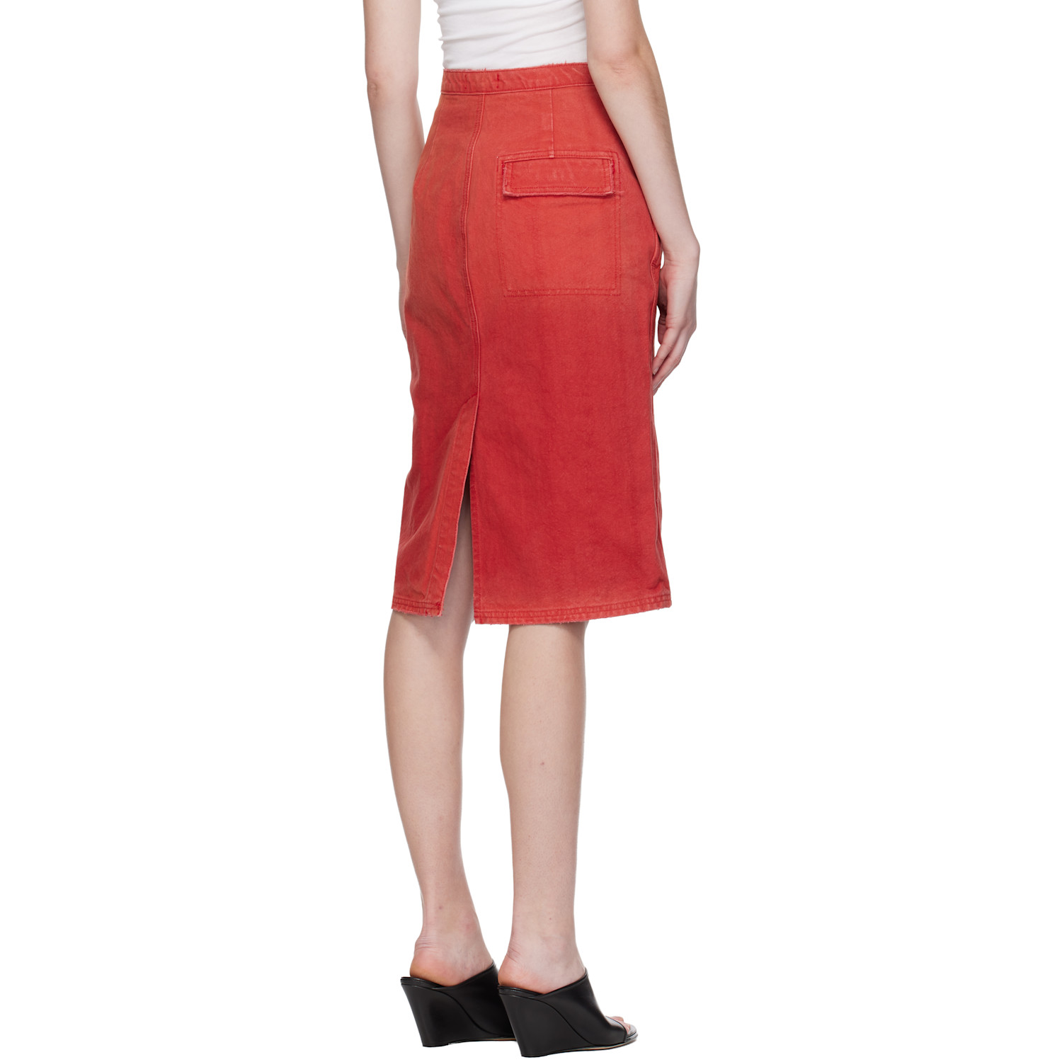  Willy Chavarria Red Workwear Zipped Denim Midi Skirt 