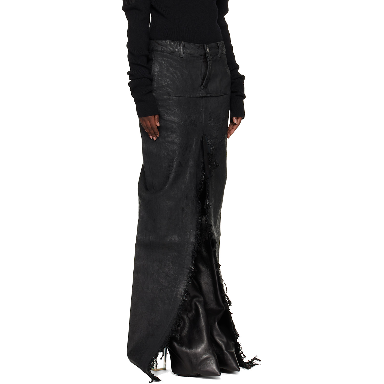  Rick Owens Black Concordians Runway Sliced Denim Maxi Skirt 
