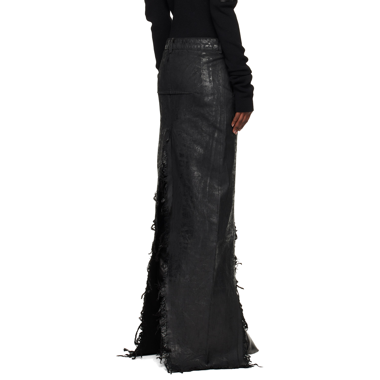  Rick Owens Black Concordians Runway Sliced Denim Maxi Skirt 