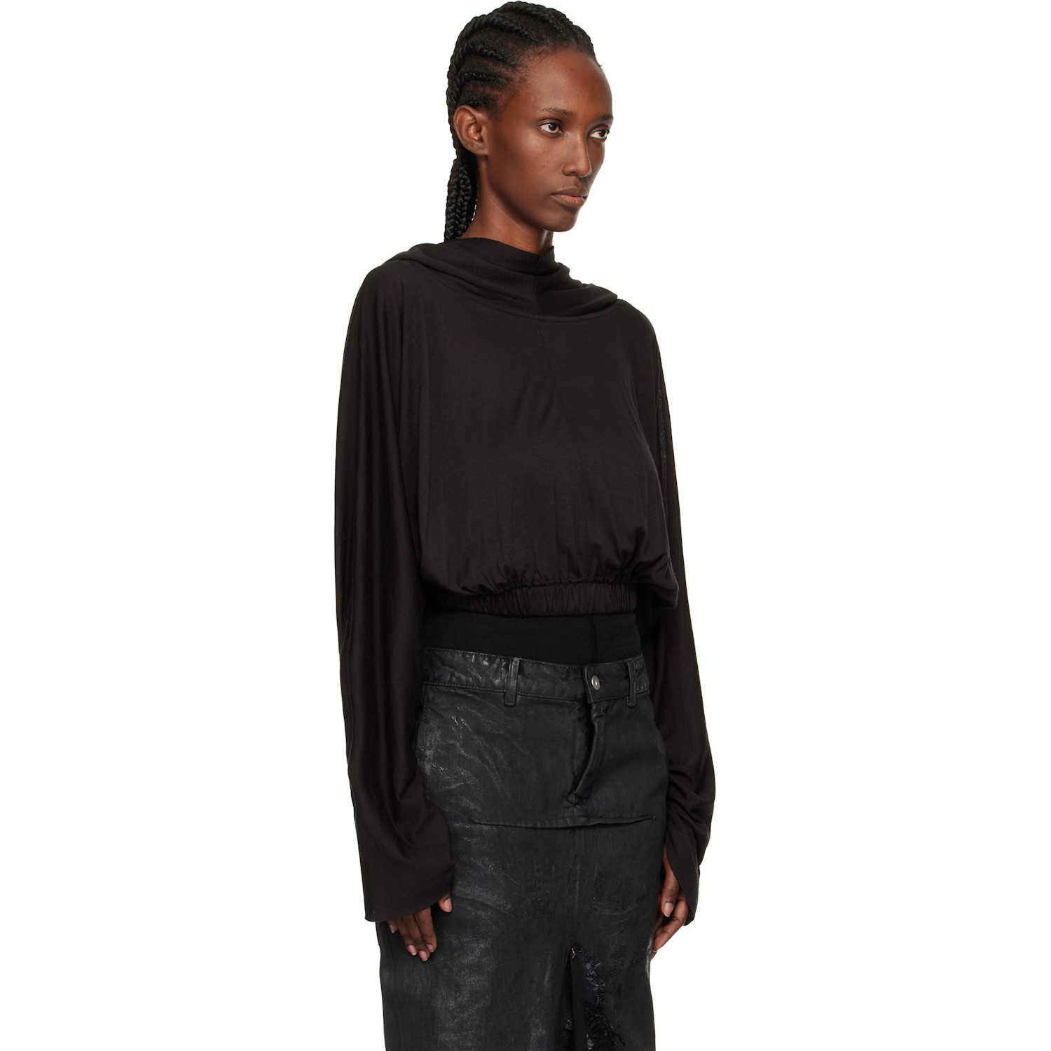  Rick Owens Black Concordians Cropped Tunic Hoodie 