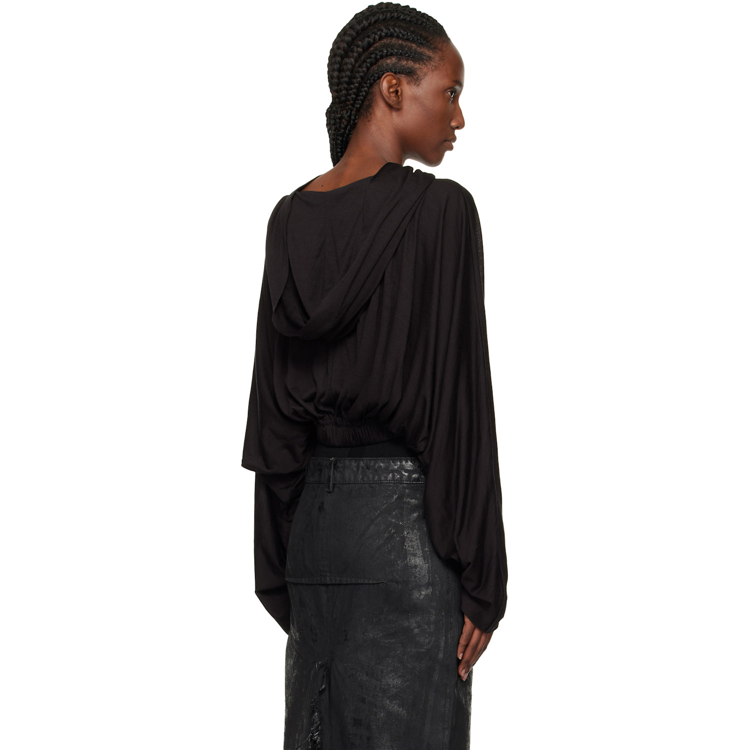  Rick Owens Black Concordians Cropped Tunic Hoodie 
