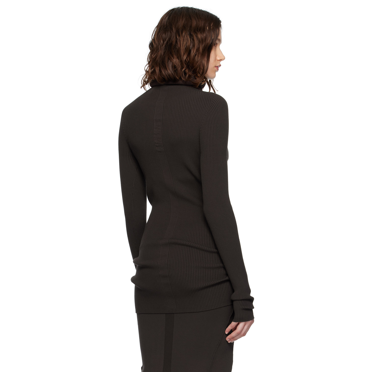  Rick Owens Brown Concordians Ribbed Knit Tube Turtleneck 