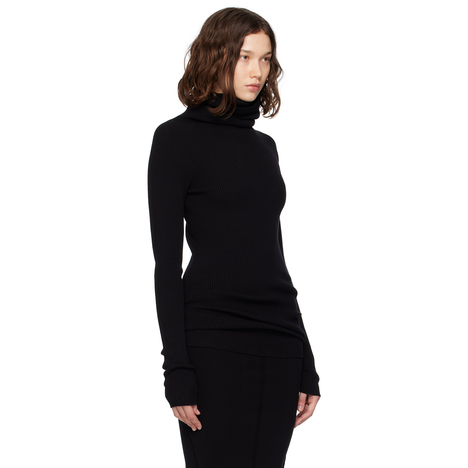  Rick Owens Black Concordians Ribbed Knit Tube Turtleneck 