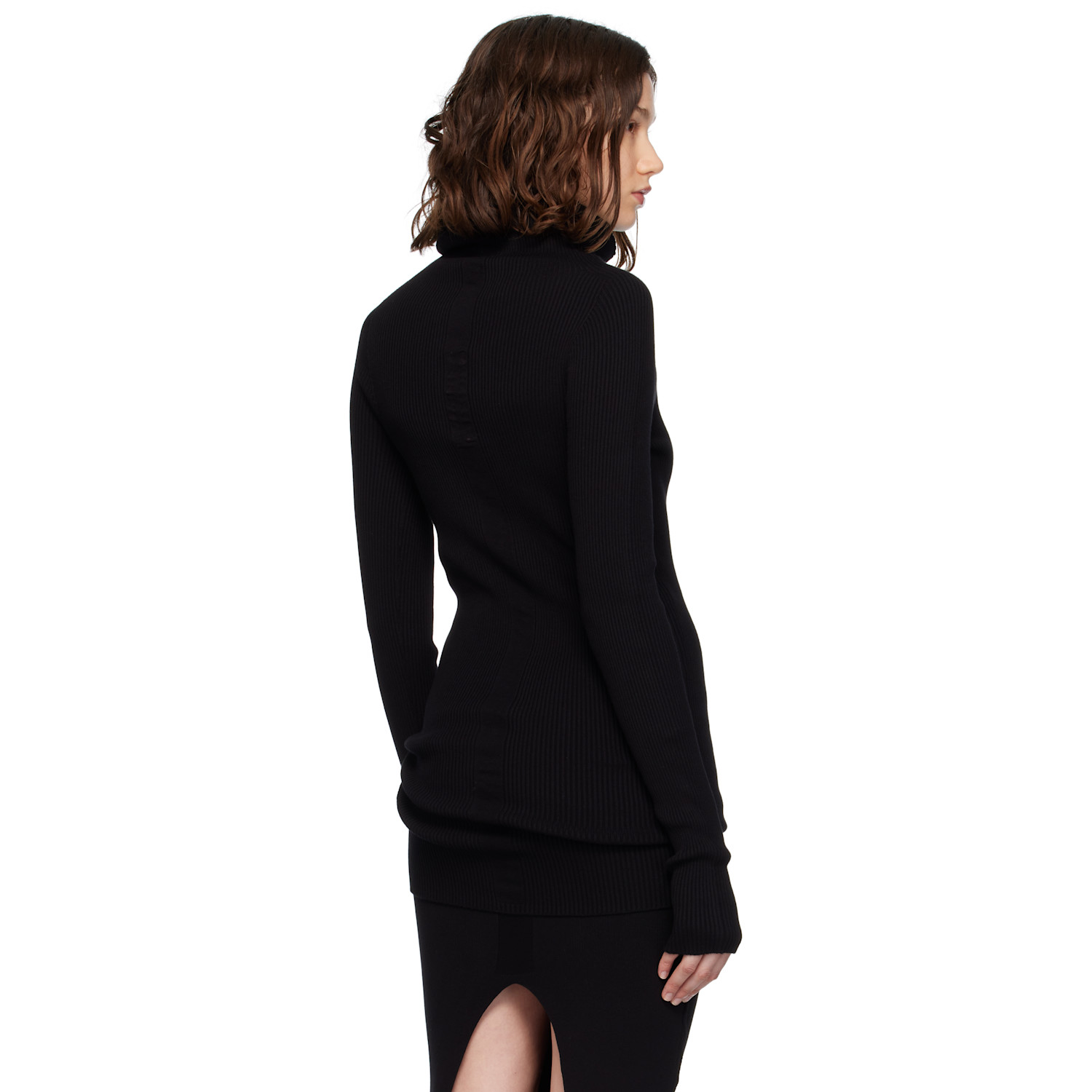  Rick Owens Black Concordians Ribbed Knit Tube Turtleneck 