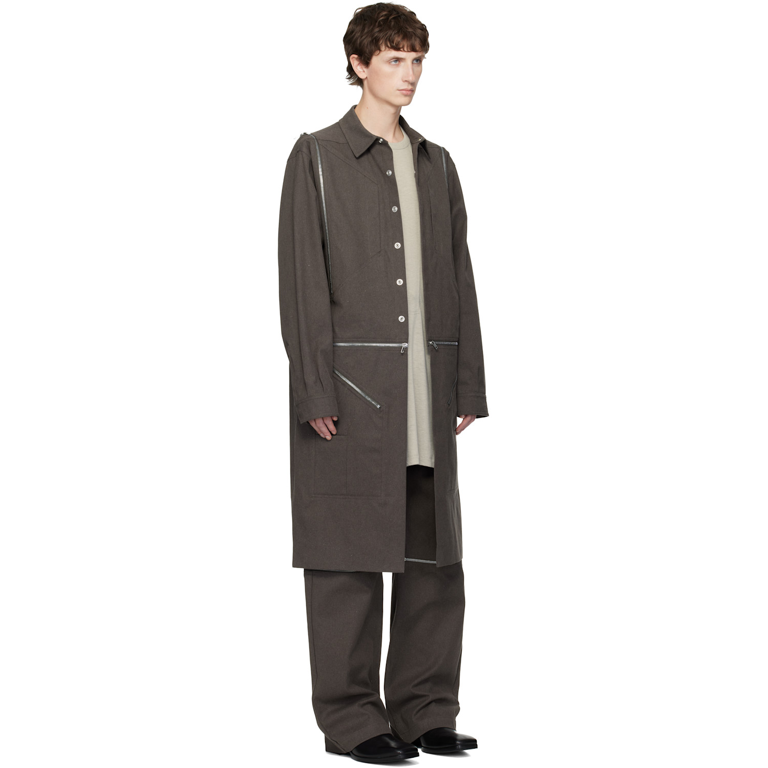  Rick Owens Brown Concordians Heizer Long Coat 